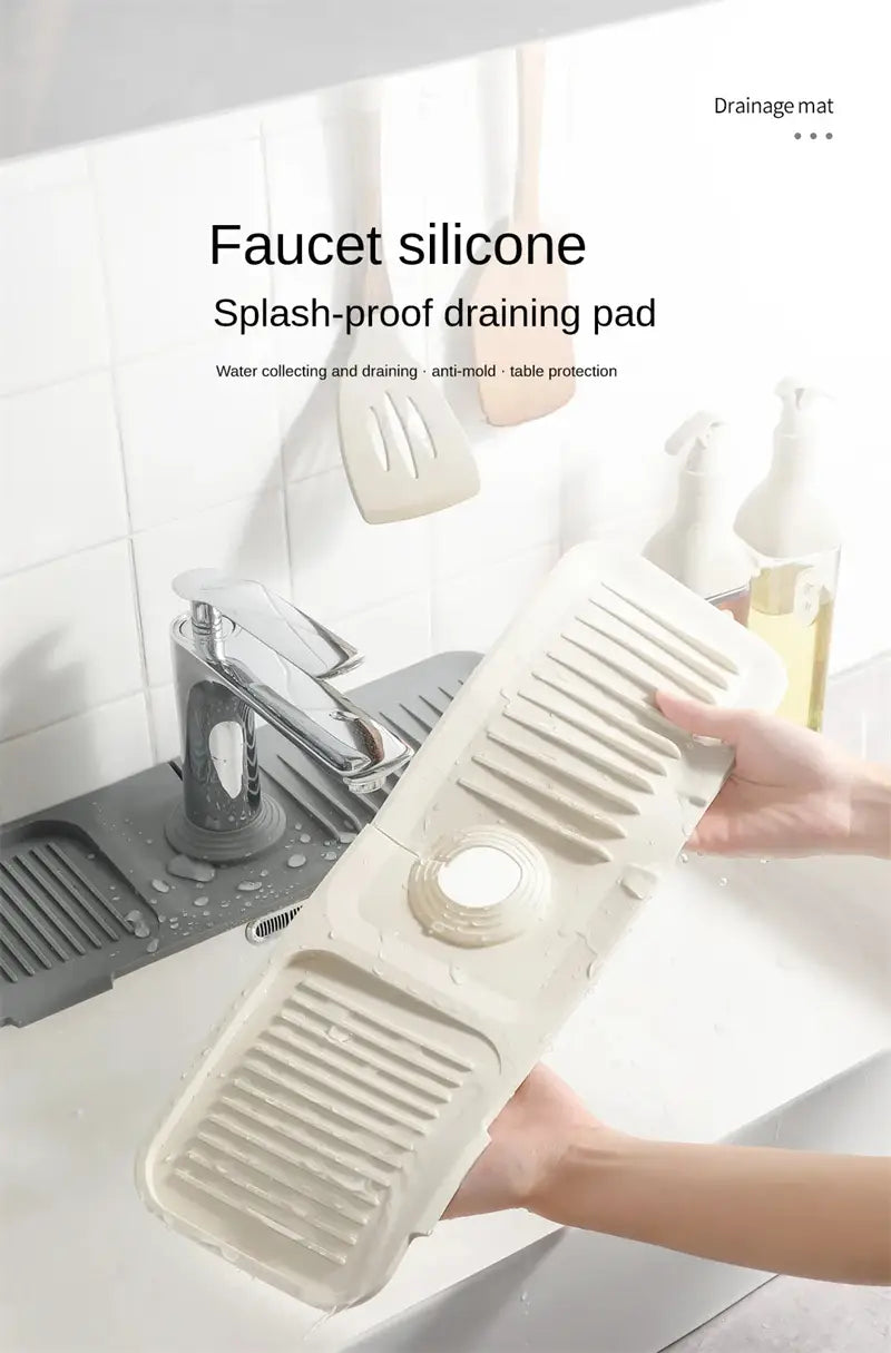 Silicone faucet splash guard – waterproof reusable anti-splash mat with drain for kitchen & bathroom