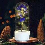 Creative 2-in-1 rose led night light & bluetooth speaker – valentine’s day gift in glass cover - white base purple