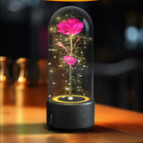 Creative 2-in-1 rose led night light & bluetooth speaker – valentine’s day gift in glass cover - black base color