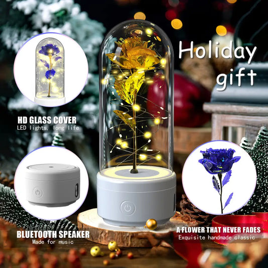 Creative 2-in-1 rose led night light & bluetooth speaker – valentine’s day gift in glass cover - 3d vortex hole