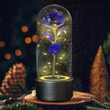 Creative 2-in-1 rose led night light & bluetooth speaker – valentine’s day gift in glass cover - black base purple