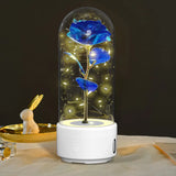 Creative 2-in-1 rose led night light & bluetooth speaker – valentine’s day gift in glass cover - white base blue flower