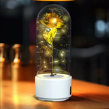 Creative 2-in-1 rose led night light & bluetooth speaker – valentine’s day gift in glass cover - white base gold flower