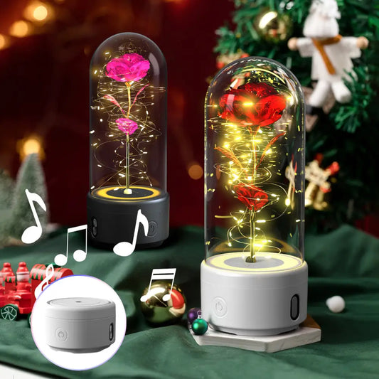 Creative 2-in-1 rose led night light & bluetooth speaker – valentine’s day gift in glass cover - 3d vortex hole