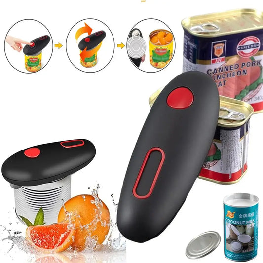 Electric can opener automatic jar bottle machine one touch portable kitchen hand free opening tool gadgets - black