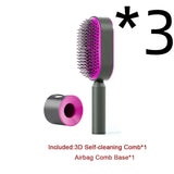 Self cleaning hair brush for women one-key loss airbag massage scalp comb anti-static hairbrush - 3pcs set c - made