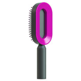 Self cleaning hair brush for women one-key loss airbag massage scalp comb anti-static hairbrush - black purple - made