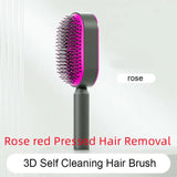 Self cleaning hair brush for women one-key loss airbag massage scalp comb anti-static hairbrush - rose red pressed